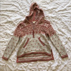 Burgundy and cream patterned quarter zip sweater